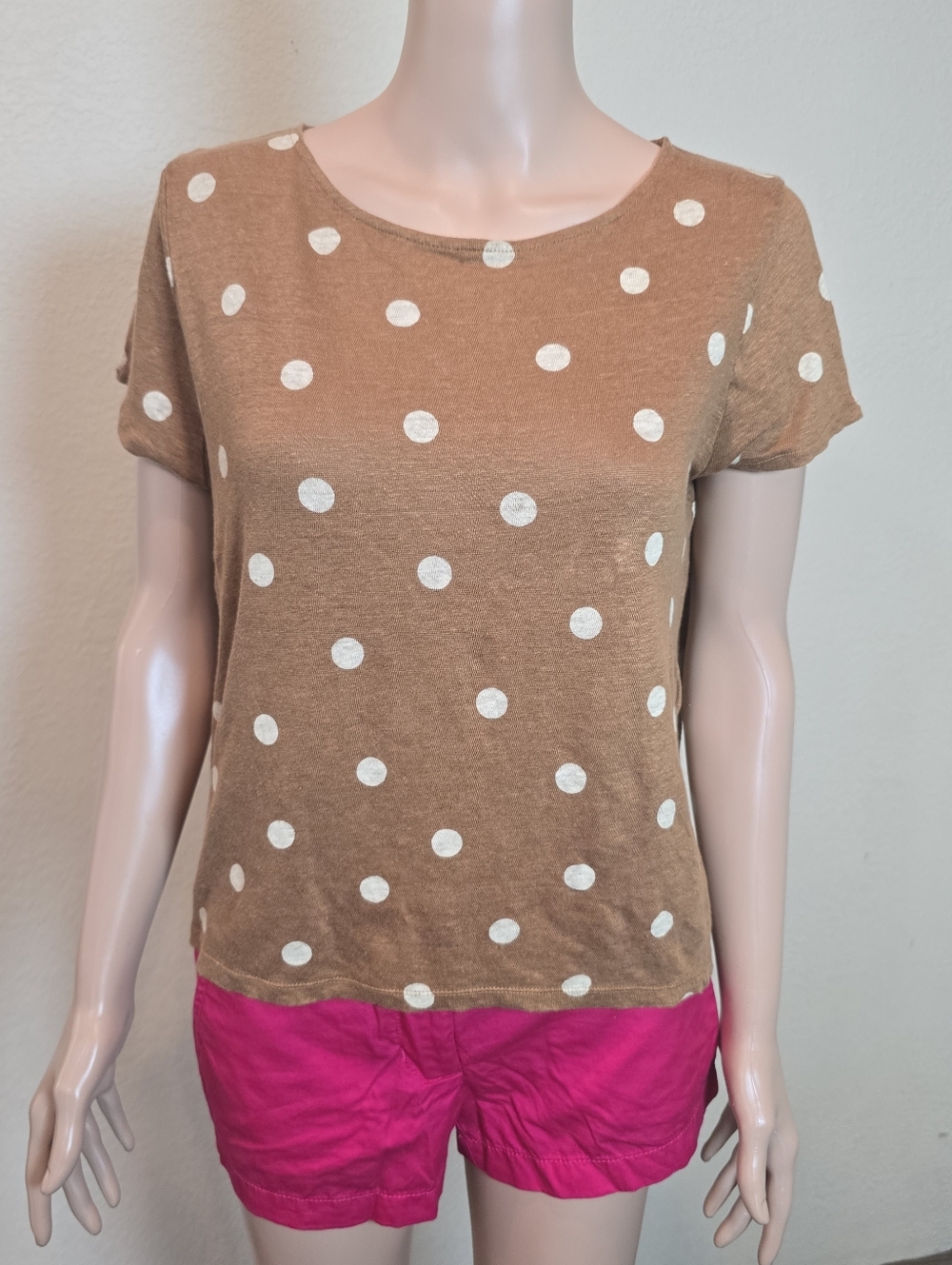 Sézane Polka Dot T-Shirt Tee Brown White Size Small 💯 Linen - Picture 3 of 11